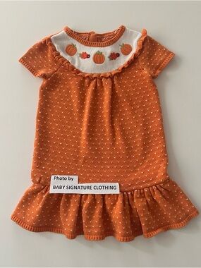 Gymboree 2T Toddler Girl Orange Pumpkin Embroidery Knit Dress Fall Harvest